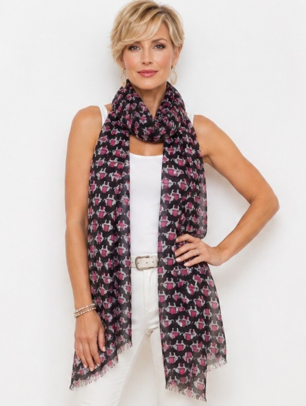 Style & Co Elephant Print Lightweight Wrap Shawl Pink Black NWOT